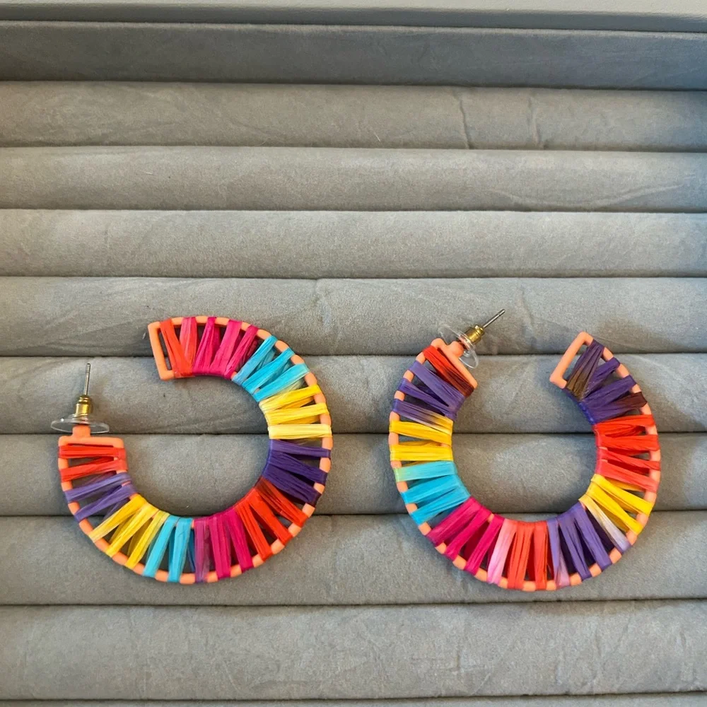 Colorful bauble bar‎ hoop earrings